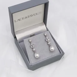 Lace & Favour Bride Gifts | Pearl Jewellery*Abella Cubic Zirconia and Pearl Drop Earrings Ivory/ Silver