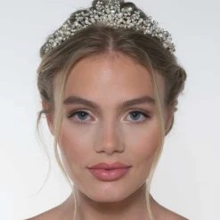 Poirier Pearl Hair Accessories | Gold Hair Accessories*Acacia Gold Crystal Leaves and Freshwater Pearl Tiara Ivory/ Gold