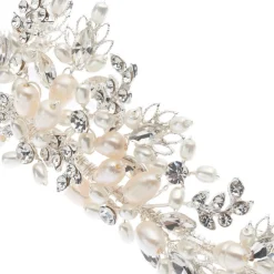 Poirier Pearl Hair Accessories | Silver Hair Accessories*Acacia Silver Crystal Leaves and Freshwater Pearl Tiara Ivory/ Silver