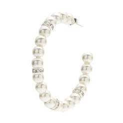 Poirier Pearl Jewellery | Silver Wedding Jewellery*Ada Pearl and Crystal Hoop Earrings Ivory/ Silver