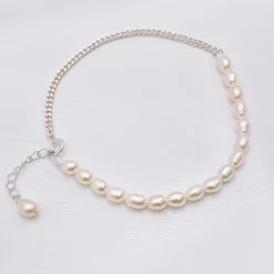 Lace & Favour Bride Gifts | Pearl Jewellery*Adelina Freshwater Pearl and Chain Bracelet Ivory/ Silver