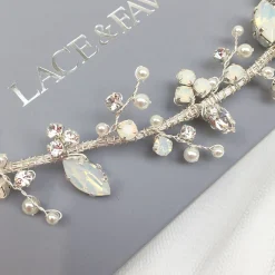 Beads & Beyond Crystal Hair Accessories | Blue Hair Accessories*Adeline Opal Crystal and Pearl Wedding Hair Vine Opal/Silver