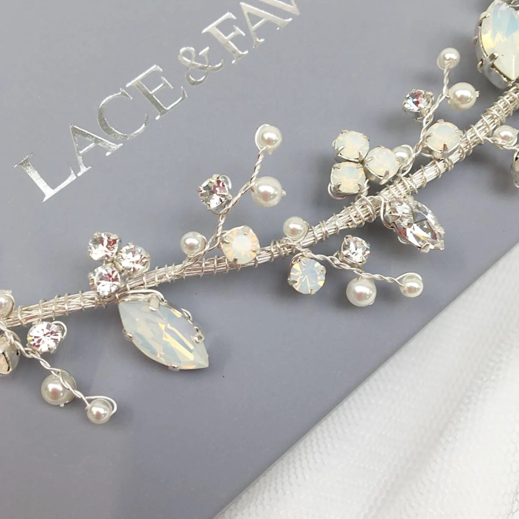 Beads & Beyond Crystal Hair Accessories | Blue Hair Accessories*Adeline Opal Crystal and Pearl Wedding Hair Vine Opal/Silver
