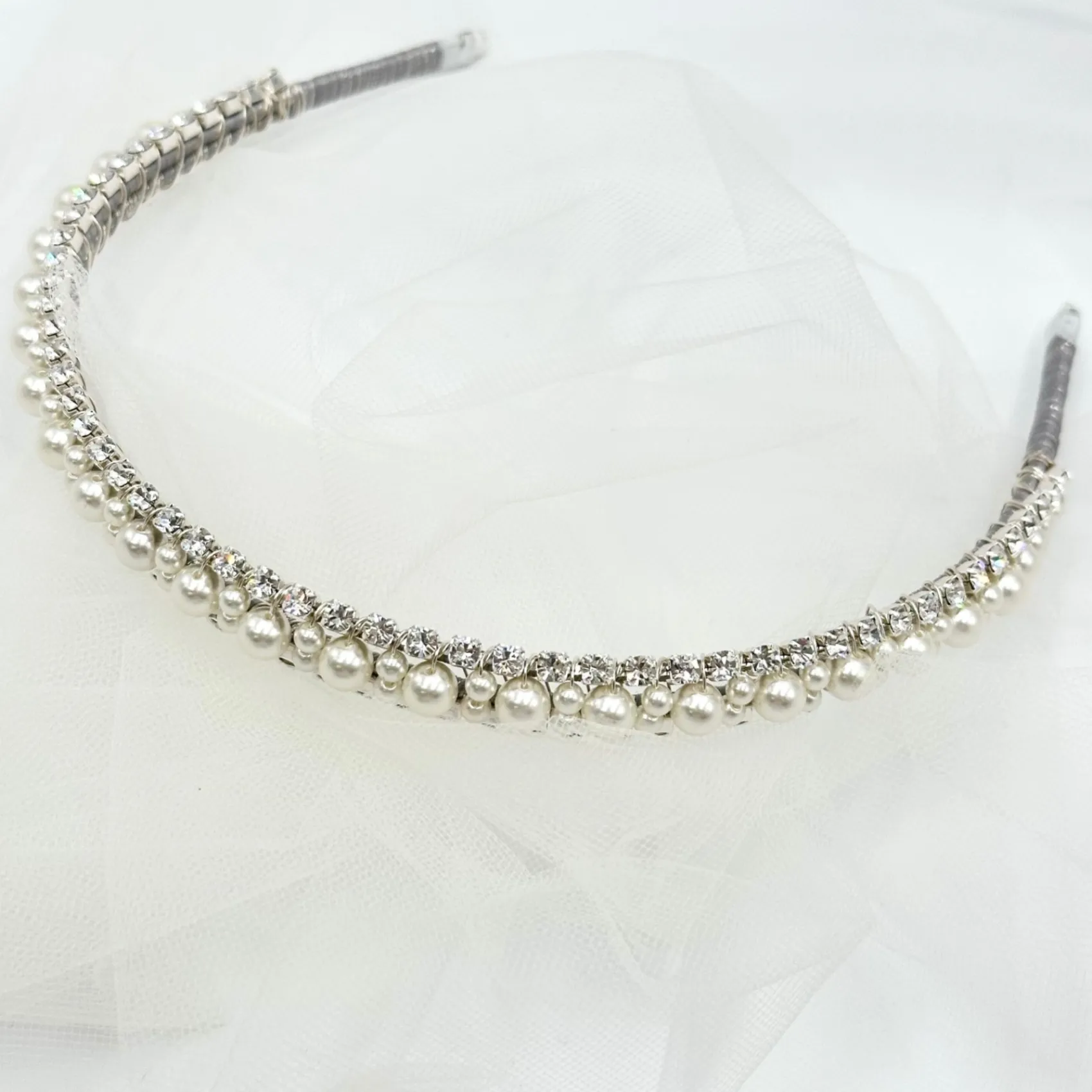 Beads & Beyond Vintage Headpieces | Pearl Hair Accessories*Adelphi Vintage Pearl and Crystal Bridal Headband Ivory/ Silver