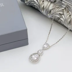 Lace & Favour Silver Prom Jewellery | Prom Necklaces*Alessandra Vintage Inspired Crystal Pendant Necklace