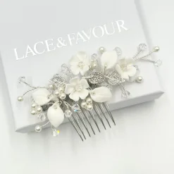 Beads & Beyond Crystal Hair Accessories | Pearl Hair Accessories*Almeida Silver Floral Mini Hair Comb Ivory/ Silver