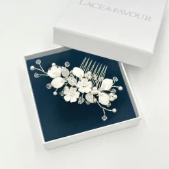 Beads & Beyond Crystal Hair Accessories | Pearl Hair Accessories*Almeida Silver Floral Mini Hair Comb Ivory/ Silver