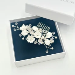 Beads & Beyond Crystal Hair Accessories | Pearl Hair Accessories*Almeida Silver Floral Mini Hair Comb Ivory/ Silver