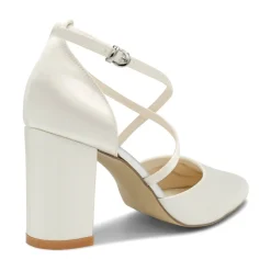 Paradox London Wedding Shoes | Mid Heel*Alysha Dyeable Satin Cross Strap Block Heel Court Shoes Ivory