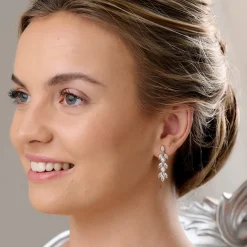 Lace & Favour Bride Gifts | Pearl Jewellery*Amalia Gold Cubic Zirconia and Pearl Drop Earrings Ivory/ Gold