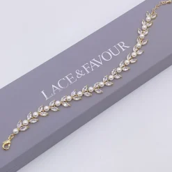 Lace & Favour Bride Gifts | Pearl Jewellery*Amalia Gold Cubic Zirconia Pearl Wedding Bracelet Ivory/ Gold