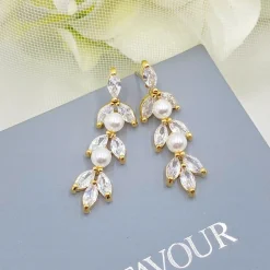 Lace & Favour Bride Gifts | Pearl Jewellery*Amalia Gold Cubic Zirconia and Pearl Drop Earrings Ivory/ Gold