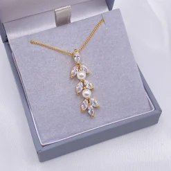 Lace & Favour Bride Gifts | Pearl Jewellery*Amalia Gold Cubic Zirconia and Pearl Pendant Necklace