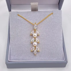 Lace & Favour Bride Gifts | Pearl Jewellery*Amalia Gold Cubic Zirconia and Pearl Pendant Necklace
