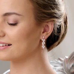 Lace & Favour Bridesmaid Gifts | Bride Gifts*Amalia Rose Gold Cubic Zirconia and Pearl Drop Earrings Ivory/ Rose Gold
