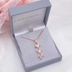 Lace & Favour Bridesmaid Gifts | Bride Gifts*Amalia Rose Gold Cubic Zirconia and Pearl Pendant Necklace