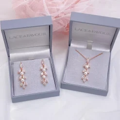 Lace & Favour Bride Gifts | Pearl Jewellery*Amalia Rose Gold Cubic Zirconia and Pearl Bridal Jewellery Set