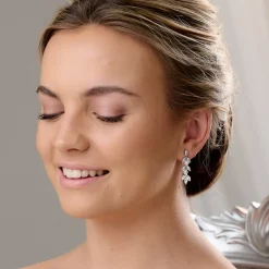 Lace & Favour Bride Gifts | Pearl Jewellery*Amalia Silver Cubic Zirconia and Pearl Drop Earrings Ivory/ Silver