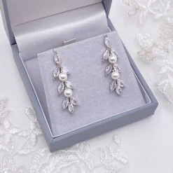 Lace & Favour Bride Gifts | Pearl Jewellery*Amalia Silver Cubic Zirconia and Pearl Drop Earrings Ivory/ Silver