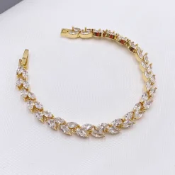 Lace & Favour Gold Prom Jewellery | Prom Bracelets*Amara Crystal Vine of Leaves Bracelet Gold