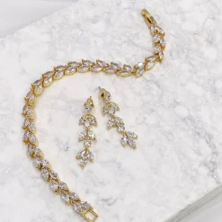 Lace & Favour Gold Prom Jewellery | Prom Bracelets*Amara Crystal Vine of Leaves Bracelet Gold