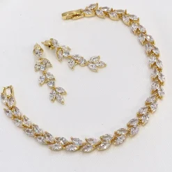 Lace & Favour Gold Prom Jewellery | Prom Bracelets*Amara Crystal Vine of Leaves Bracelet Gold