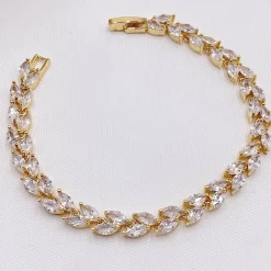 Lace & Favour Gold Prom Jewellery | Prom Bracelets*Amara Crystal Vine of Leaves Bracelet Gold