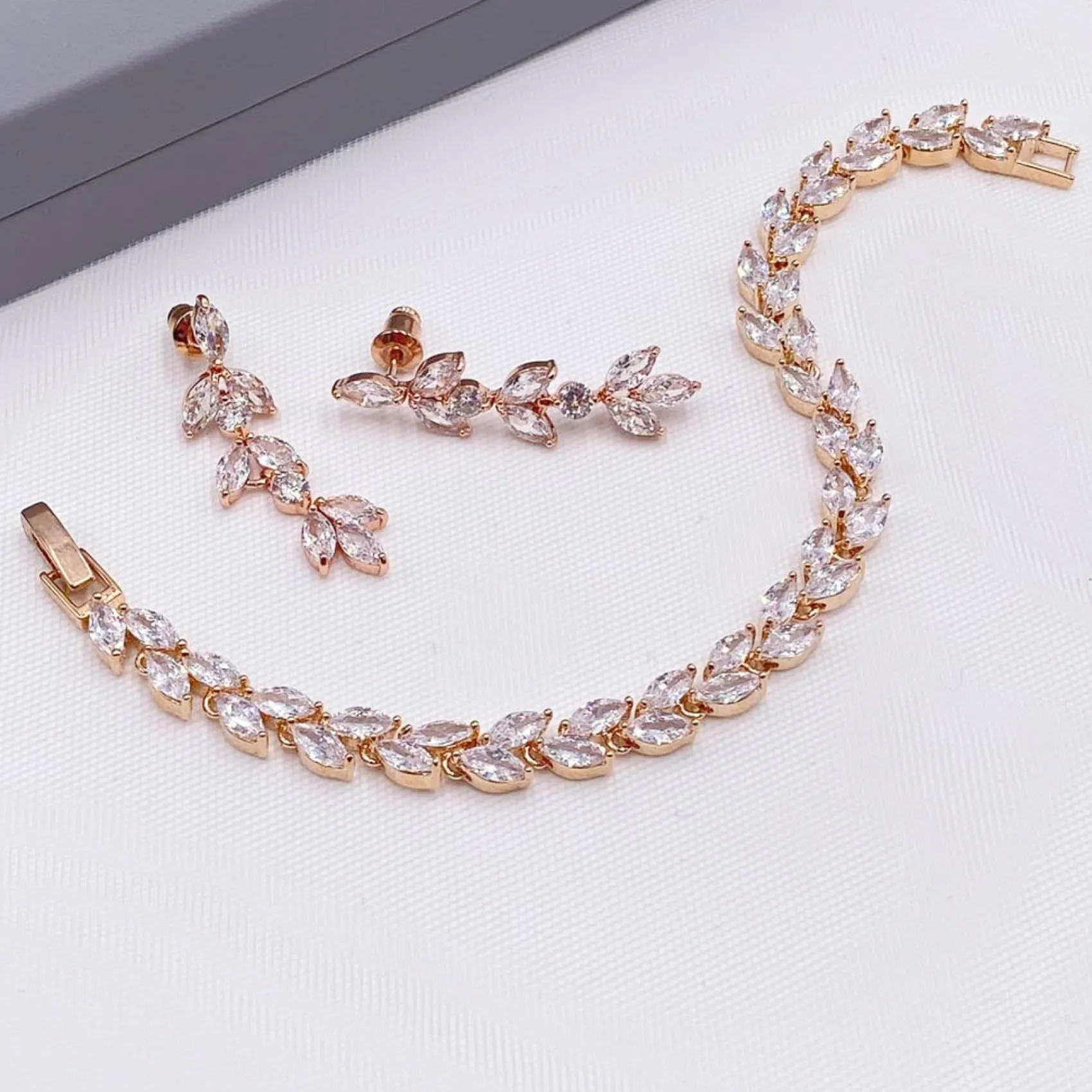 Lace & Favour Bridesmaid Gifts | Bride Gifts*Amara Crystal Vine of Leaves Bracelet Rose Gold