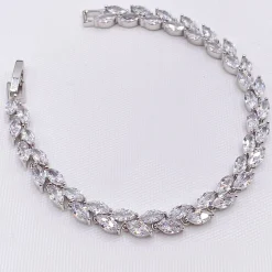 Lace & Favour Silver Prom Jewellery | Prom Bracelets*Amara Silver Crystal Vine of Leaves Bracelet