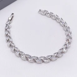 Lace & Favour Silver Prom Jewellery | Prom Bracelets*Amara Silver Crystal Vine of Leaves Bracelet