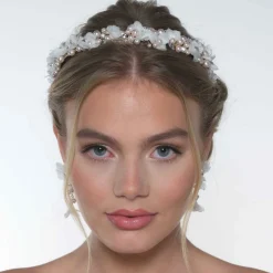 Poirier Pearl Hair Accessories | Gold Hair Accessories*Amaryllis Blush Pearls Floral Headband Ivory/ Blush/ Gold