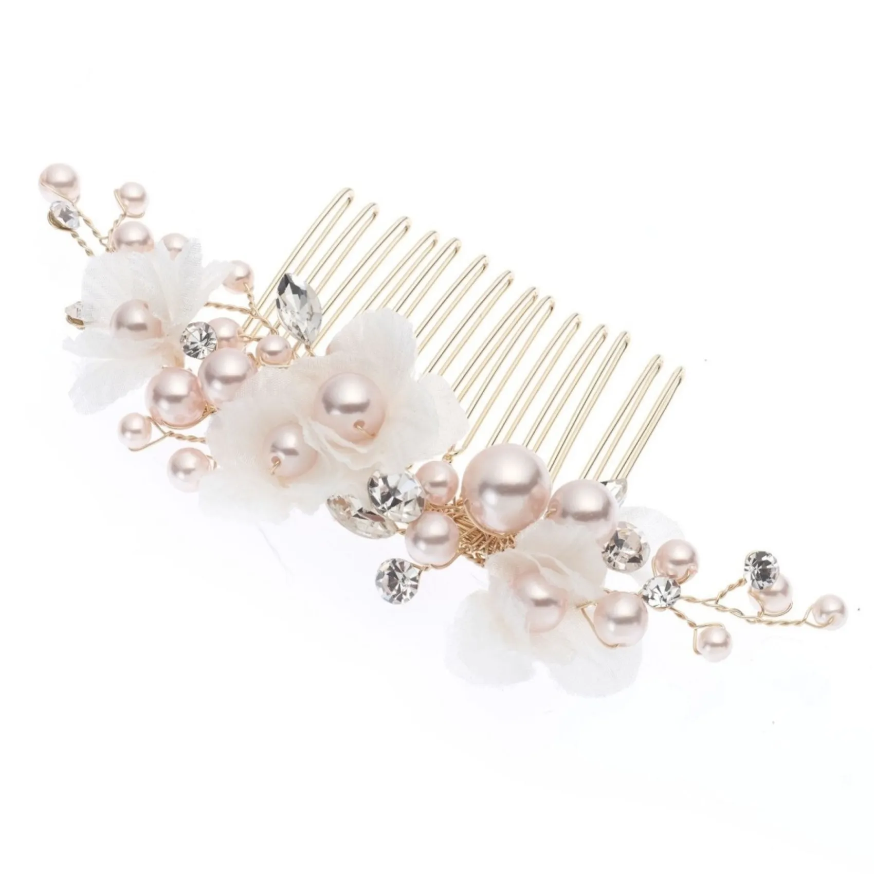 Poirier Pearl Hair Accessories | Gold Hair Accessories*Amaryllis Blush Pearls Floral Hair Comb Ivory/ Blush/ Gold