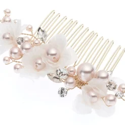 Poirier Pearl Hair Accessories | Gold Hair Accessories*Amaryllis Blush Pearls Floral Hair Comb Ivory/ Blush/ Gold