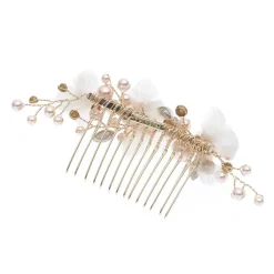 Poirier Pearl Hair Accessories | Gold Hair Accessories*Amaryllis Blush Pearls Floral Hair Comb Ivory/ Blush/ Gold