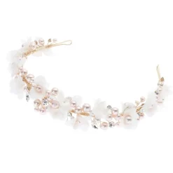 Poirier Pearl Hair Accessories | Gold Hair Accessories*Amaryllis Blush Pearls Floral Headband Ivory/ Blush/ Gold