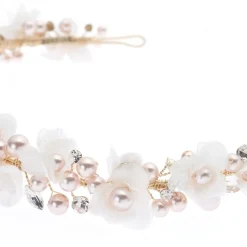 Poirier Pearl Hair Accessories | Gold Hair Accessories*Amaryllis Blush Pearls Floral Headband Ivory/ Blush/ Gold