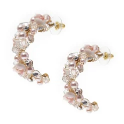 Poirier Pearl Jewellery | Gold Wedding Jewellery*Amelia Blush Porcelain Flower Gold Hoop Earrings Blush/ Gold