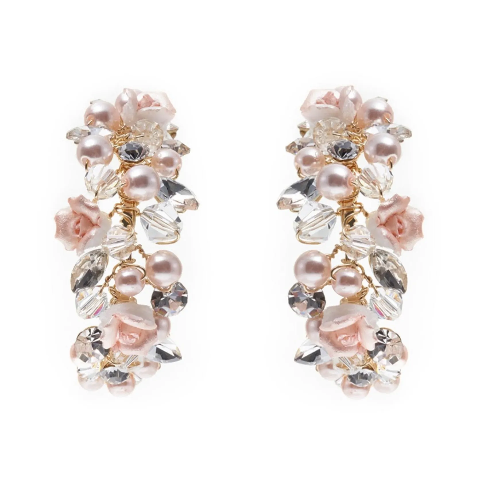 Poirier Pearl Jewellery | Gold Wedding Jewellery*Amelia Blush Porcelain Flower Gold Hoop Earrings Blush/ Gold