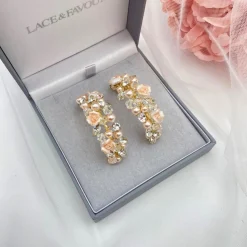 Poirier Pearl Jewellery | Gold Wedding Jewellery*Amelia Blush Porcelain Flower Gold Hoop Earrings Blush/ Gold