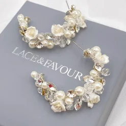 Poirier Pearl Jewellery | Silver Wedding Jewellery*Amelia Ivory Porcelain Flower Silver Hoop Earrings Ivory/ Silver