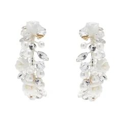 Poirier Pearl Jewellery | Silver Wedding Jewellery*Amelia Ivory Porcelain Flower Silver Hoop Earrings Ivory/ Silver