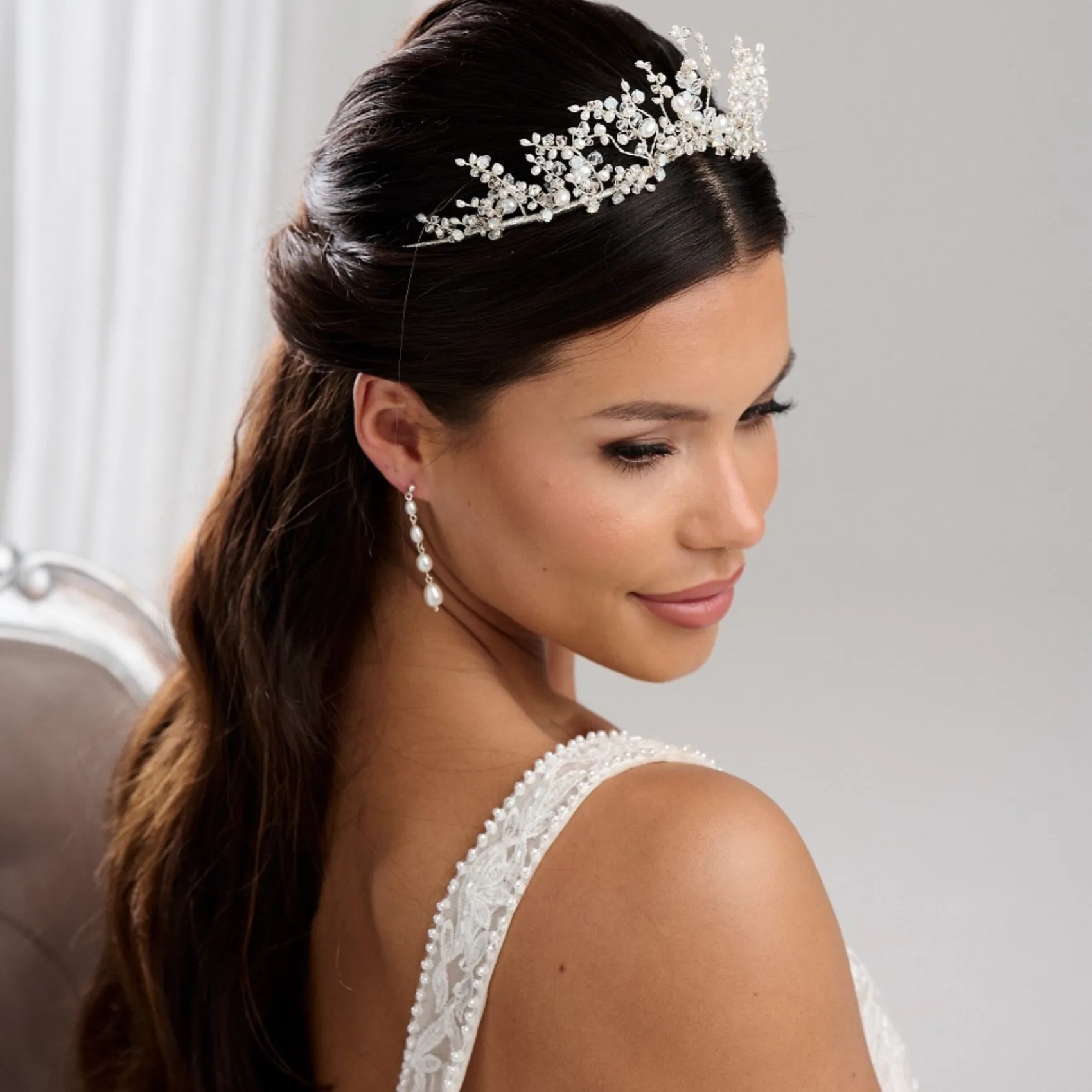 Beads & Beyond Pearl Hair Accessories | Silver Hair Accessories*Anastacia Freshwater Pearl and Opal Crystal Statement Tiara Ivory/Silver