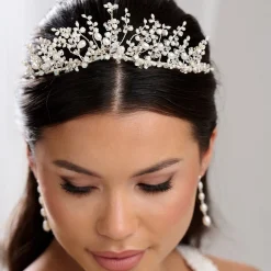 Beads & Beyond Pearl Hair Accessories | Silver Hair Accessories*Anastacia Freshwater Pearl and Opal Crystal Statement Tiara Ivory/Silver