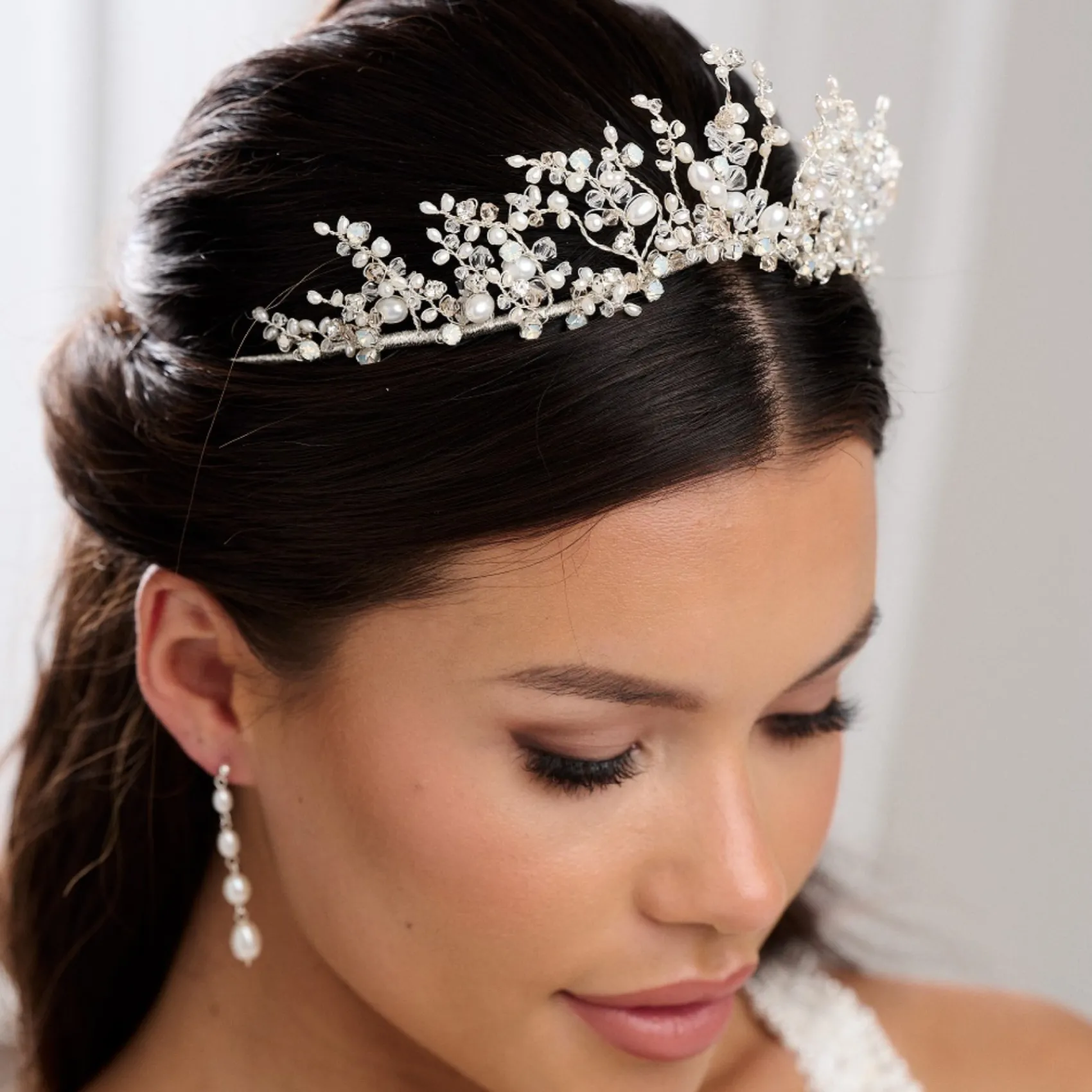 Beads & Beyond Pearl Hair Accessories | Silver Hair Accessories*Anastacia Freshwater Pearl and Opal Crystal Statement Tiara Ivory/Silver
