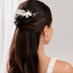 Lace & Favour Pearl Hair Accessories | Gold Hair Accessories*Anemone Ivory Porcelain Flowers and Pearl Wedding Hair Comb (Gold) Ivory/ Gold
