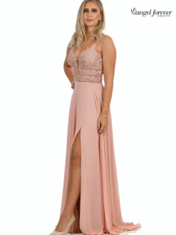 Angel Forever Angel Forever Prom Dresses | Pink Prom Dresses*Beaded Lace A Line Chiffon Prom Dress Rose Pink