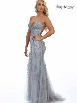 Angel Forever Angel Forever Prom Dresses*Beaded Lace Backless Fishtail Prom Dress Silver