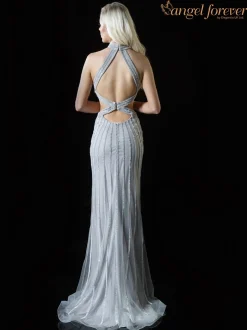 Angel Forever Angel Forever Prom Dresses*Diamante High Neck Prom Dress with Cut Outs Silver