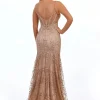 Angel Forever Angel Forever Prom Dresses | Pink Prom Dresses*Glitter Lace Fitted Corset Prom Dress Rose Gold