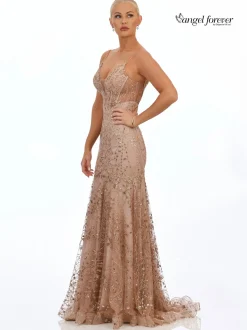 Angel Forever Angel Forever Prom Dresses | Pink Prom Dresses*Glitter Lace Fitted Corset Prom Dress Rose Gold